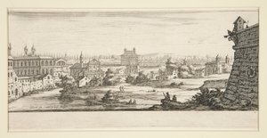 Paisagem com edifícios grandes e imponentes de Jacques Callot