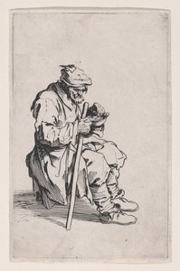 O mendigo sentado e a comer, de «Les Gueux, suite appelée aussi Les Mendiants, Les Baroni, ou Les Barons» de Jacques Callot