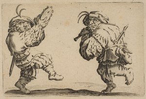 Danseurs à la Flute et au Tambourin Dois dançarinos tocando flauta e o tambouri ..., 1617-20. de Jacques Callot