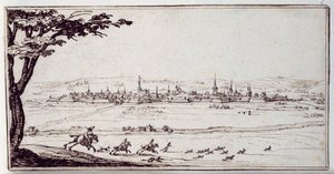 Nancy à distância: harriers perseguindo uma lebre (caneta e tinta marrom sobre papel) de Jacques Callot