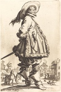 Homem nobre com manto aparado em pele, segurando as mãos atrás das costas de Jacques Callot