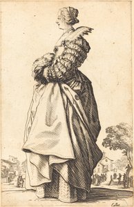 Mulher nobre de perfil com as mãos em um regalo de Jacques Callot