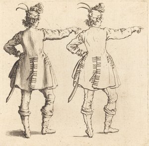 Oficial com penas no boné, visto de trás de Jacques Callot