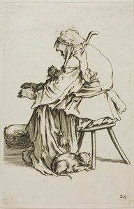 Velha com Gatos, prato 25 de Os Mendigos de Jacques Callot