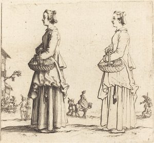 Camponesa com cesto, de perfil, virado para a esquerda de Jacques Callot