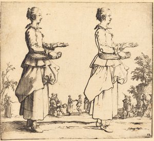 Camponesa com cesto, de perfil, virado para a direita de Jacques Callot