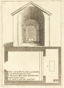 Planta e Elevação da Igreja perto da Casa de Caifás de Jacques Callot