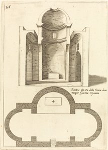 Plano e Elevação da Igreja dos Santos Tiago e João, 1619. de Jacques Callot