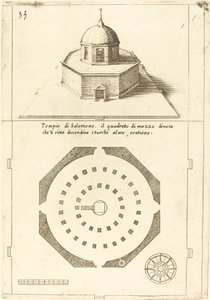 Plano e Renderização do Templo de Salomão, 1619. de Jacques Callot
