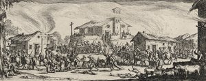 Saqueando e queimando uma vila, 1633 (gravura sobre papel) de Jacques Callot