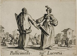 Pulliciniello - Signora Lucretia, placa 9 de Balli di Sfessania de Jacques Callot
