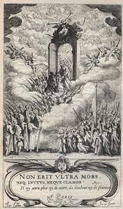 Santos e santos apressando-se na porta do Paraíso - composição e gravura de Jacques Callot (1592-1635) de Jacques Callot