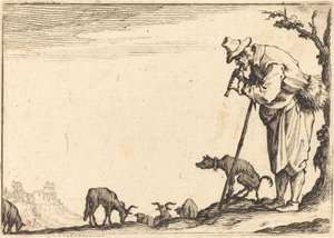 Shepherd a tocar flauta, c. 1617. de Jacques Callot