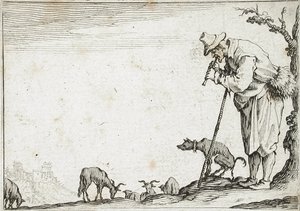 Pastor a tocar flauta de Jacques Callot