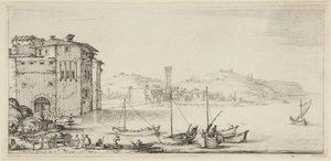 Navios a ser carregados, da série Diverse Vedute Designate in Fiorenza (Diversas paisagens concebidas em Florença) de Jacques Callot