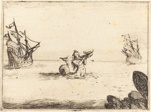 Sirene entre dois navios de Jacques Callot