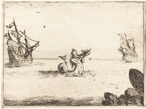 Sirene entre dois navios, 1628. de Jacques Callot