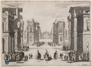 Soliman, 1.º acto. Segundo número de uma série de 6 peças (Lieure 364, Meaume 435) de Jacques Callot