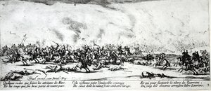 A batalha, prato 3 de "As misérias e infortúnios da guerra", gravado por Israel Henriet (c.1590-1661) 1633 de Jacques Callot