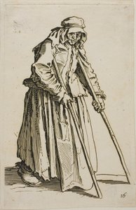 O mendigo de muletas e a sua carteira de mendigo, prato dez de Os mendigos de Jacques Callot