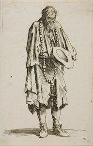 O mendigo com um rosário, prato onze de Os mendigos de Jacques Callot