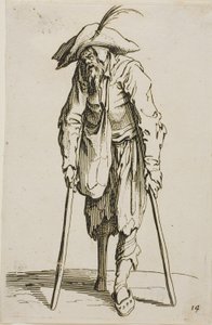 O mendigo com a perna de madeira, prato quatorze de Os mendigos de Jacques Callot