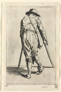 Os mendigos: mendigo de muletas, usando um chapéu de Jacques Callot