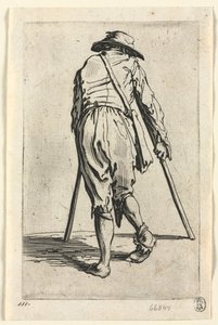 Os Mendigos: Mendigo de muletas, usando um chapéu, c. 1623 de Jacques Callot