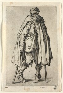 Os Mendigos: Mendigo de muletas com uma sacola, c. 1623 de Jacques Callot