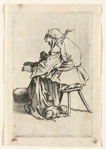 Os Mendigos: Mulher Velha e Gatos, c. 1623 de Jacques Callot