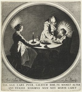 A Bênção Le Bénédicité, também conhecida como A Sagrada Família à Mesa, 1628. de Jacques Callot
