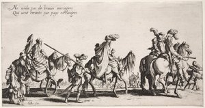 Os boêmios: Os boêmios marchando: a vanguarda, c. 1621-1625. de Jacques Callot