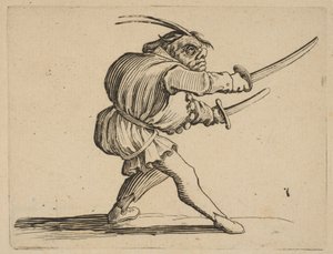 O Duelliste aux Deux Sabres O Duelista com Dois Sabres, de Varie Figure Gobbi, s ..., 1616-22. de Jacques Callot
