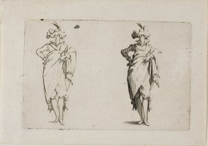 O cavalheiro visto de frente, com a mão direita no quadril, de Os Caprichos de Jacques Callot