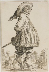 O cavalheiro no manto de pele com as mãos atrás das costas, da série A nobreza de Lorraine de Jacques Callot