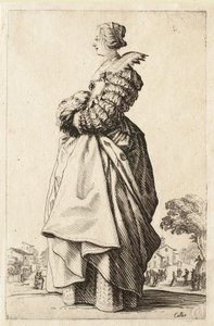 A dama de perfil com as mãos no regalo de Jacques Callot