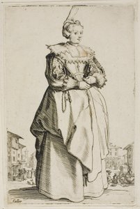 A dama do boné pequeno levantado, prato um de La Noblesse de Jacques Callot