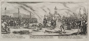As grandes misérias da guerra: Queimando em jogo, 1633. de Jacques Callot