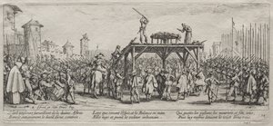 As grandes misérias da guerra: execução na roda, 1633. de Jacques Callot