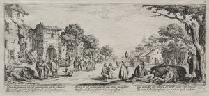 As grandes misérias da guerra: os mendigos e os moribundos, 1633. de Jacques Callot