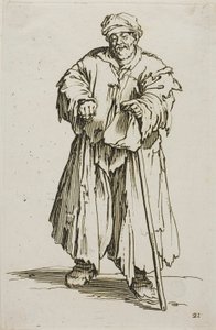 O mendigo obeso com olhos abaixados, placa 21 de Os mendigos de Jacques Callot