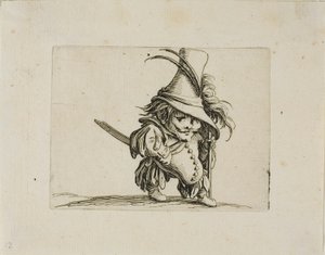 O homem barrigudo com um chapéu alto, de Varie Figure Gobbi de Jacques Callot