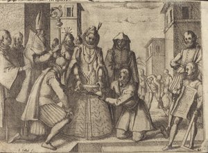 A Rainha Colocando a Primeira Pedra para a Igreja das Clarissas na Espanha [verso] de Jacques Callot
