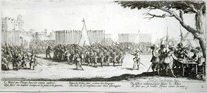 A criação de um exército, placa 2 de "As misérias e infortúnios da guerra", gravada por Israel Henriet (c.1590-1661) 1633 de Jacques Callot