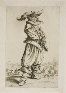 O soldado com um chapéu emplumado, prato três de La Noblesse de Jacques Callot