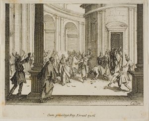 O apedrejamento de Jesus, do Novo Testamento de Jacques Callot