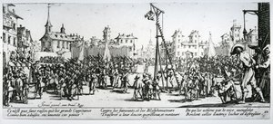 O Strappado, prato 10 de &39;The Miseries and Misfortunes of War&39;, gravado por Israel Henriet (c.1590-1661) 1633 de Jacques Callot