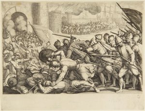 As tropas a forçar o portão de uma cidade de Jacques Callot