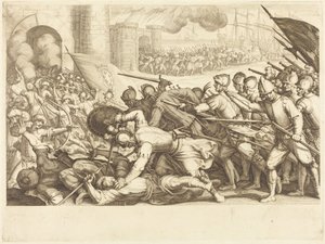 As tropas a forçar o portão de uma cidade de Jacques Callot