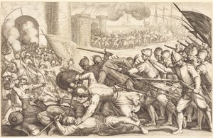 As tropas a forçar o portão de uma cidade de Jacques Callot